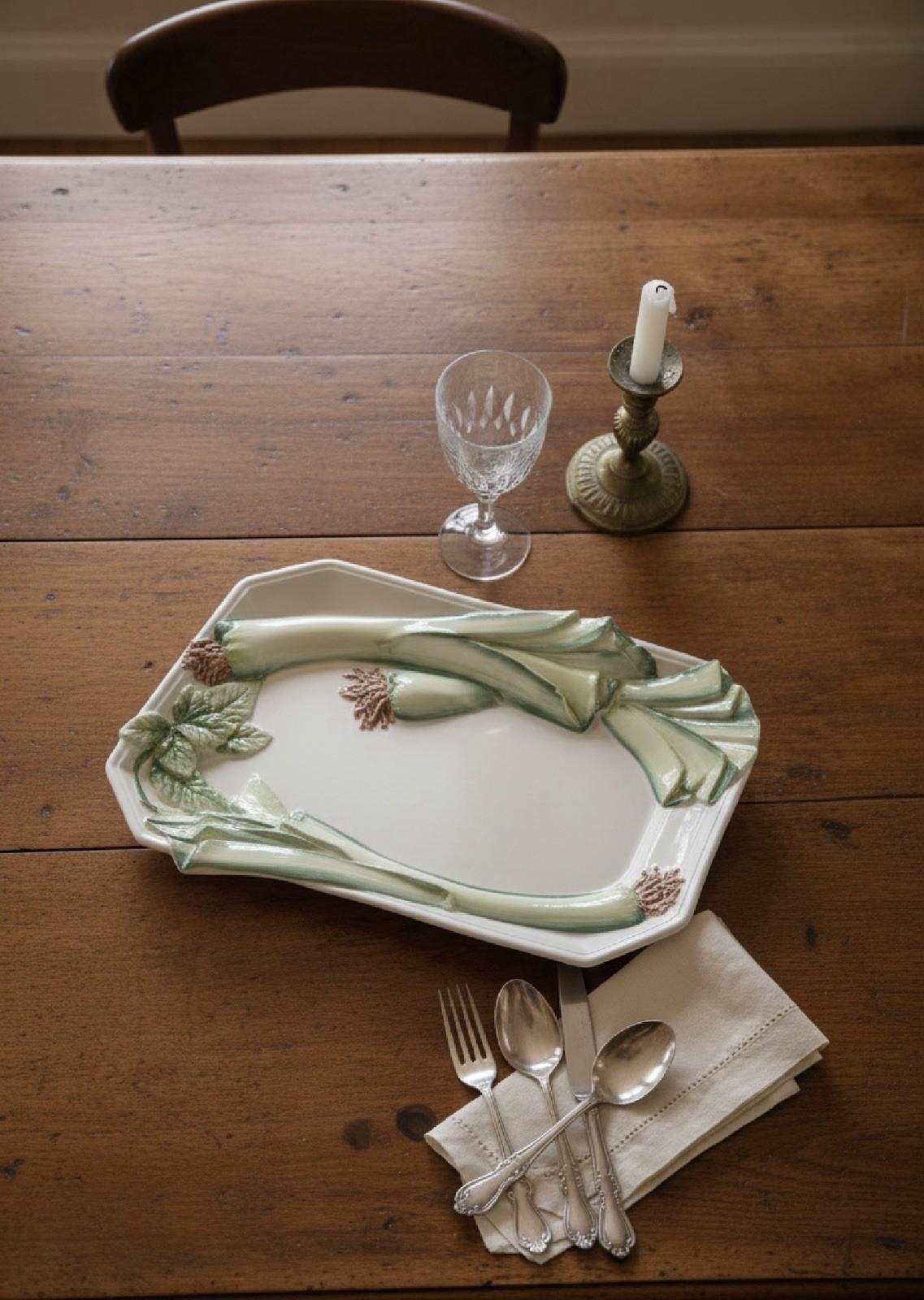 Vintage Platter Leek Scallion Majolica Octagonal Tray Carraro Italy Hand Painted