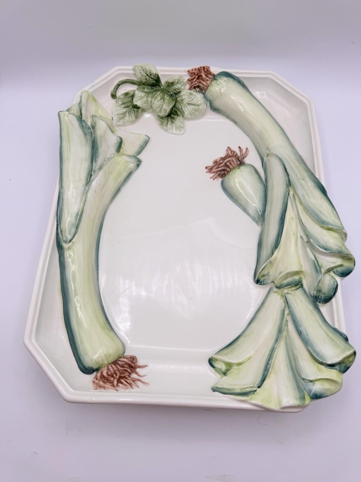 Vintage Platter Leek Scallion Majolica Octagonal Tray Carraro Italy Hand Painted