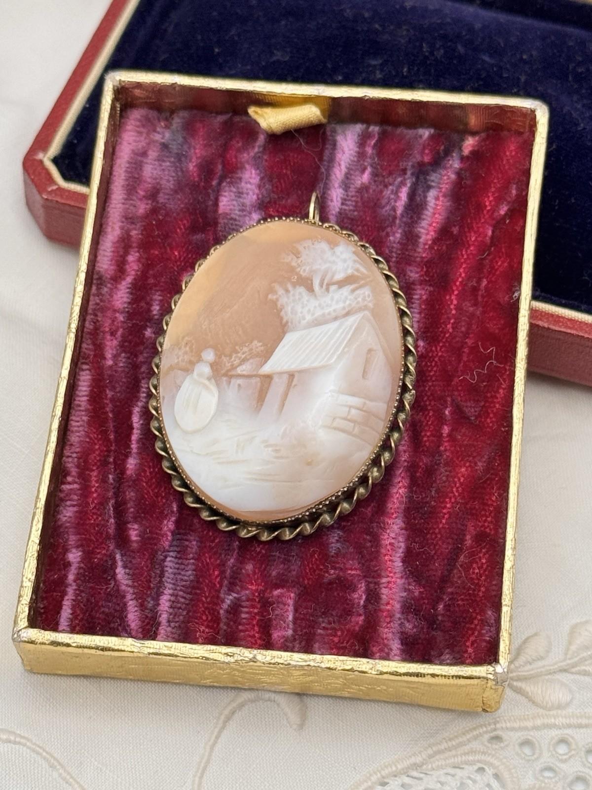 Rebecca At The Well Shell Cameo Brooch Pendant Gold Vermeil Sterling
