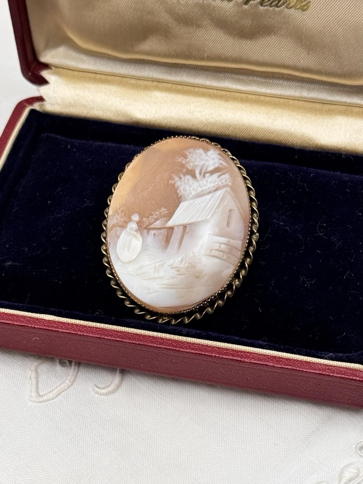 Rebecca At The Well Shell Cameo Brooch Pendant Gold Vermeil Sterling