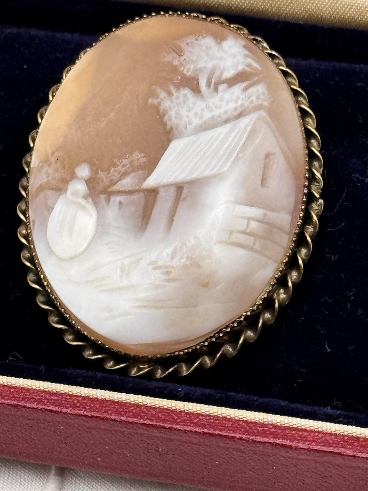 Rebecca At The Well Shell Cameo Brooch Pendant Gold Vermeil Sterling