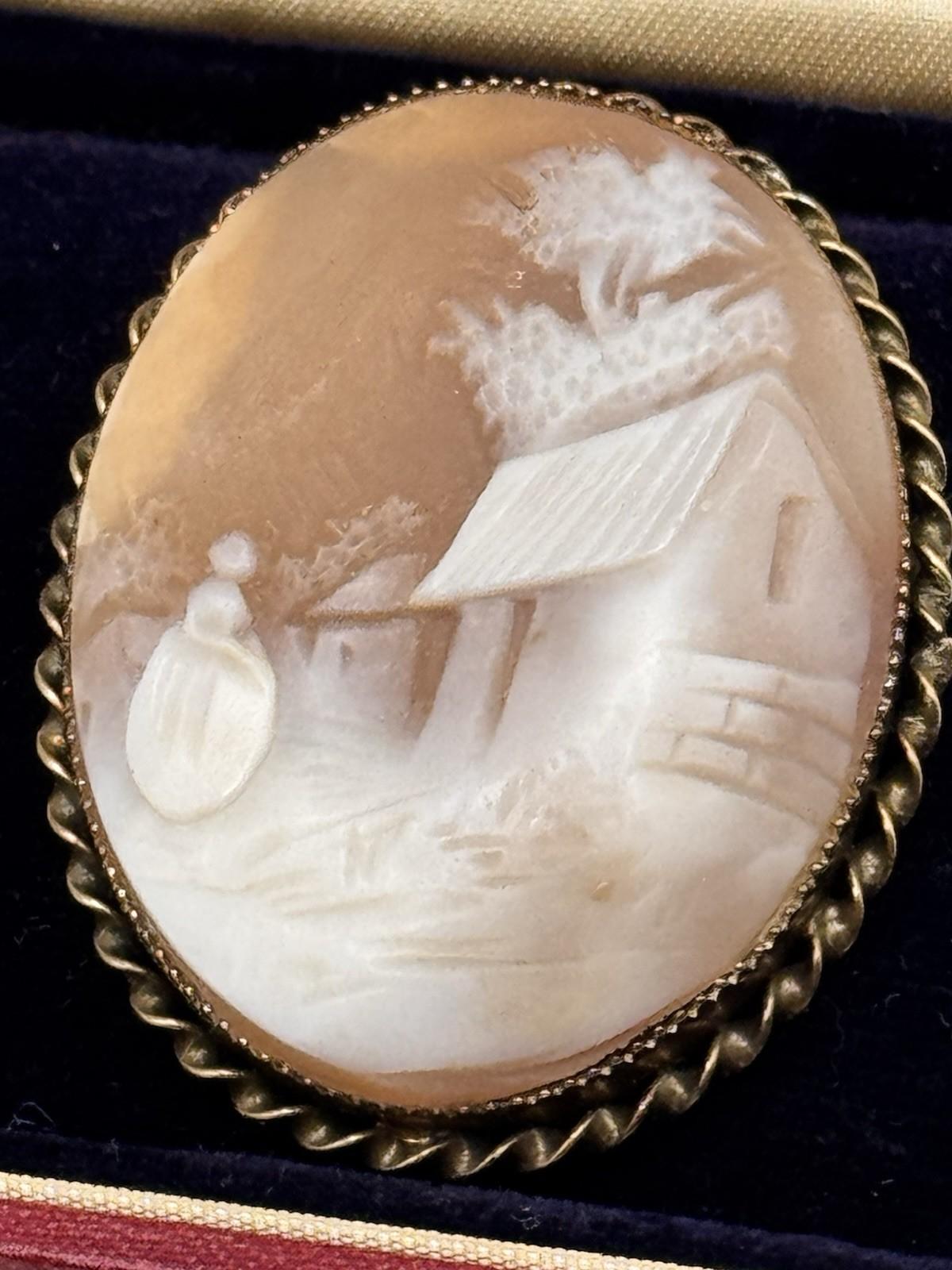 Rebecca At The Well Shell Cameo Brooch Pendant Gold Vermeil Sterling