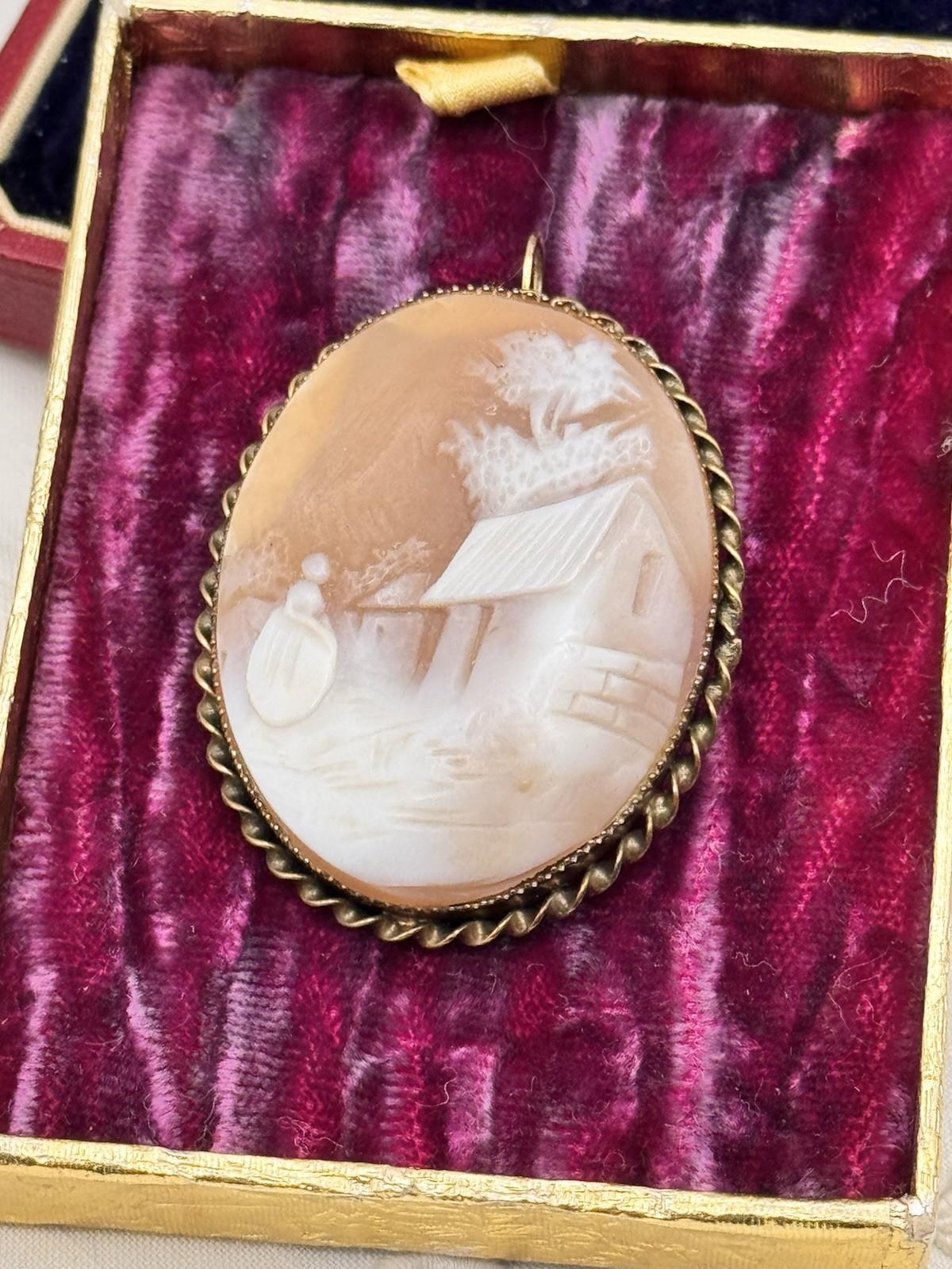 Rebecca At The Well Shell Cameo Brooch Pendant Gold Vermeil Sterling