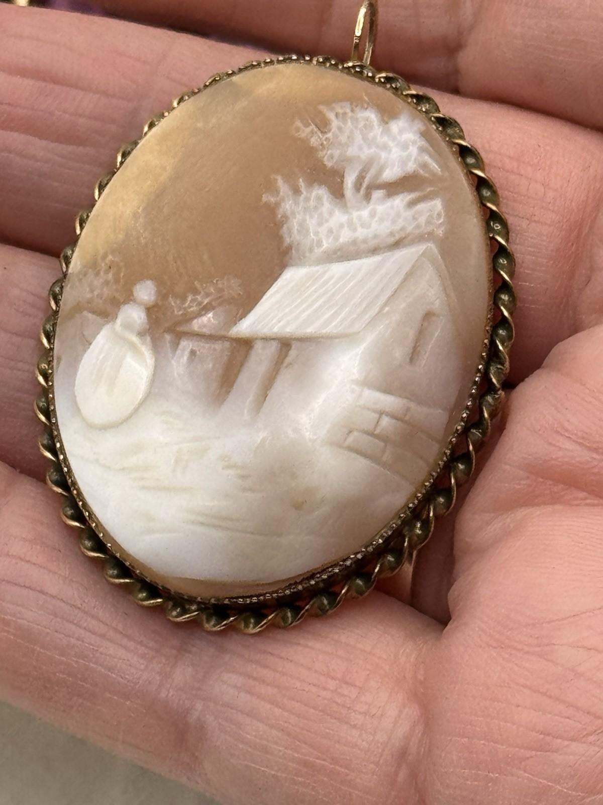 Rebecca At The Well Shell Cameo Brooch Pendant Gold Vermeil Sterling