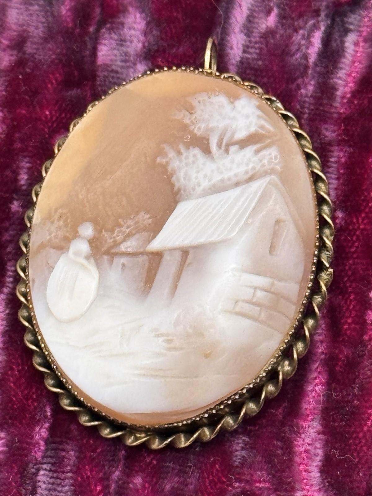 Rebecca At The Well Shell Cameo Brooch Pendant Gold Vermeil Sterling