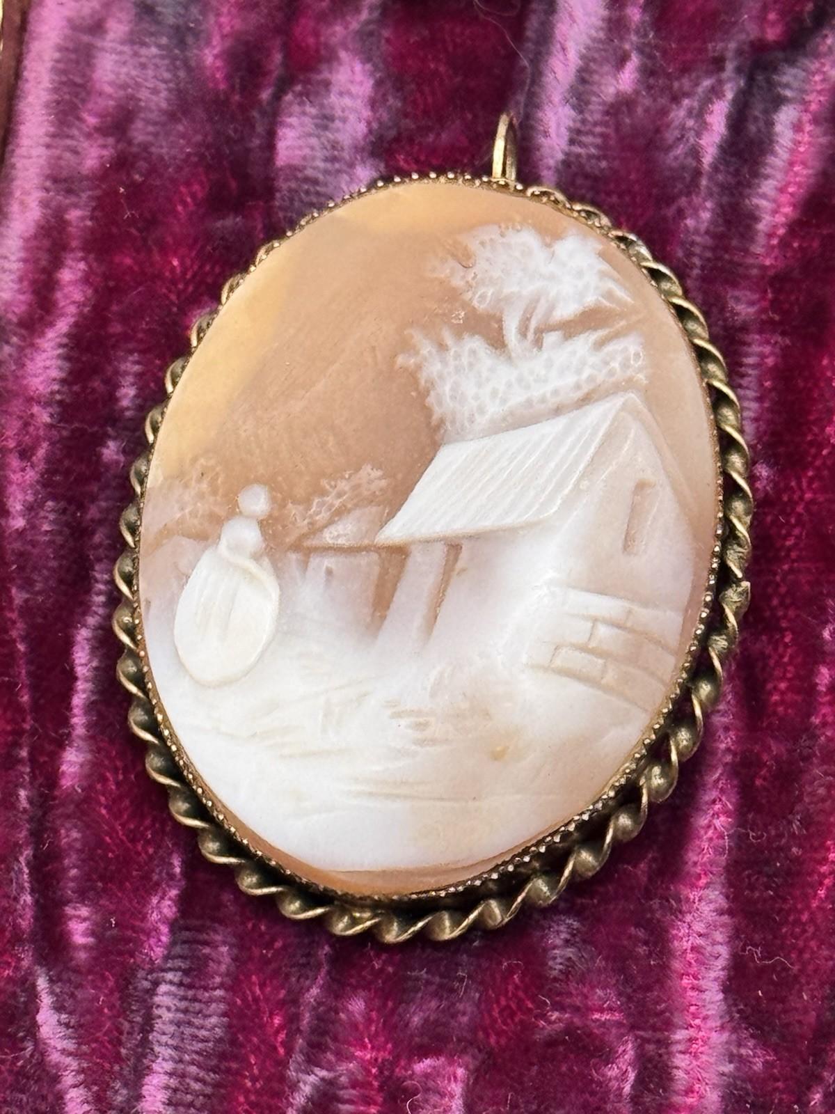 Rebecca At The Well Shell Cameo Brooch Pendant Gold Vermeil Sterling