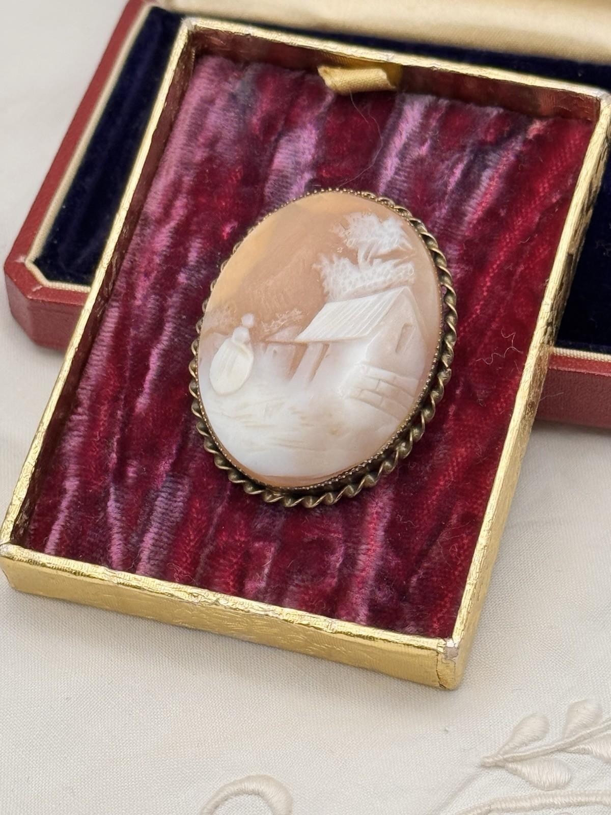 Rebecca At The Well Shell Cameo Brooch Pendant Gold Vermeil Sterling