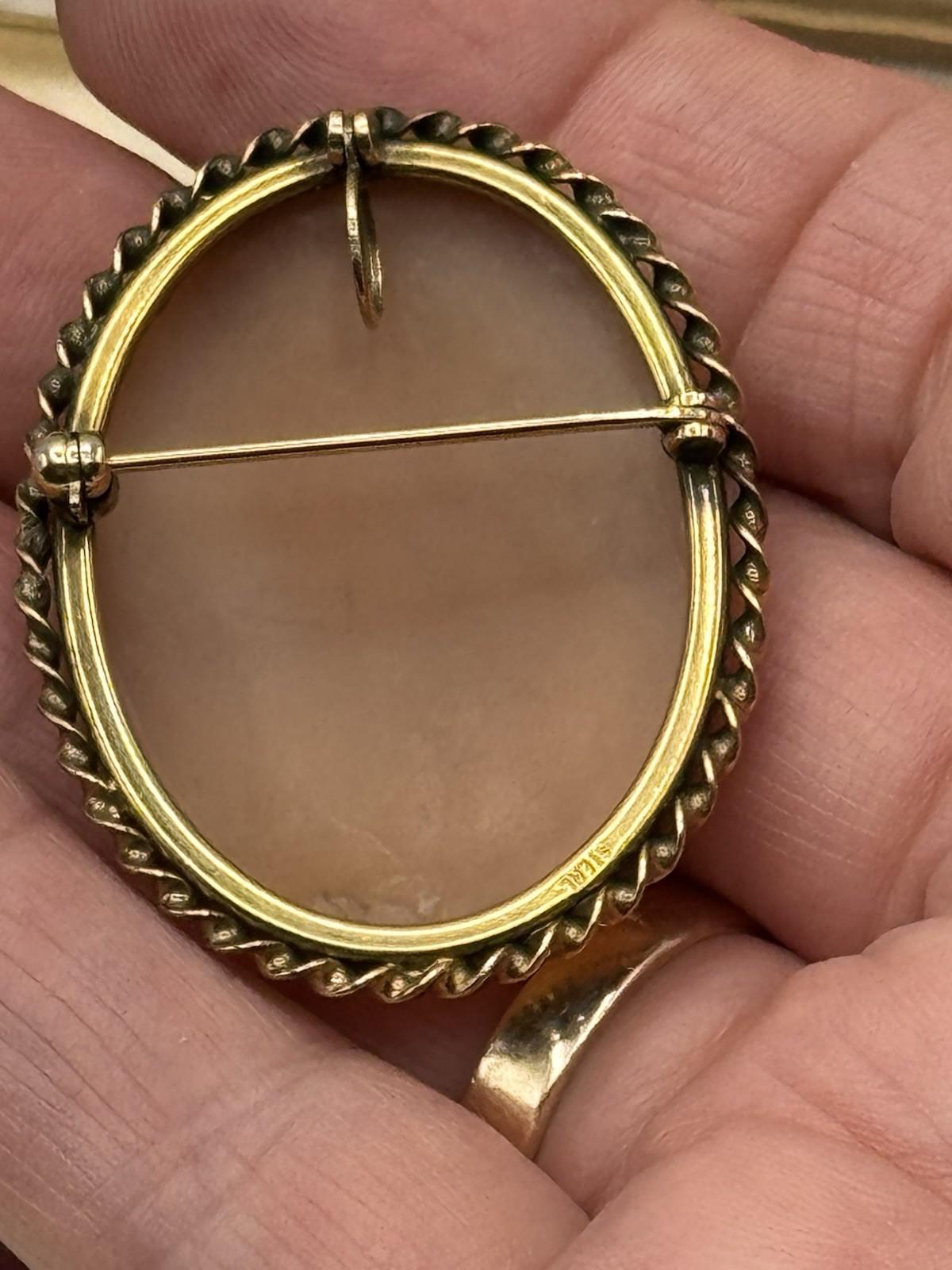 Rebecca At The Well Shell Cameo Brooch Pendant Gold Vermeil Sterling