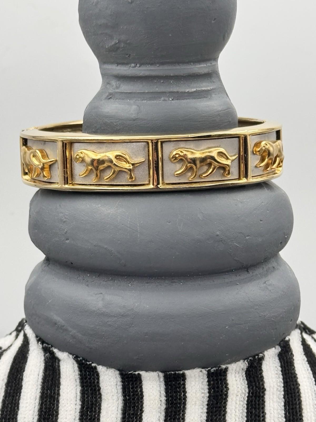 Vintage Two Tone Panther Necklace Bracelet Earrings Set 1990 Power Set