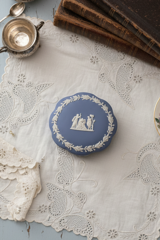 Wedgwood Blue Jasperware Trinket Box Master Potter Mark Mason Signed 1987 5”