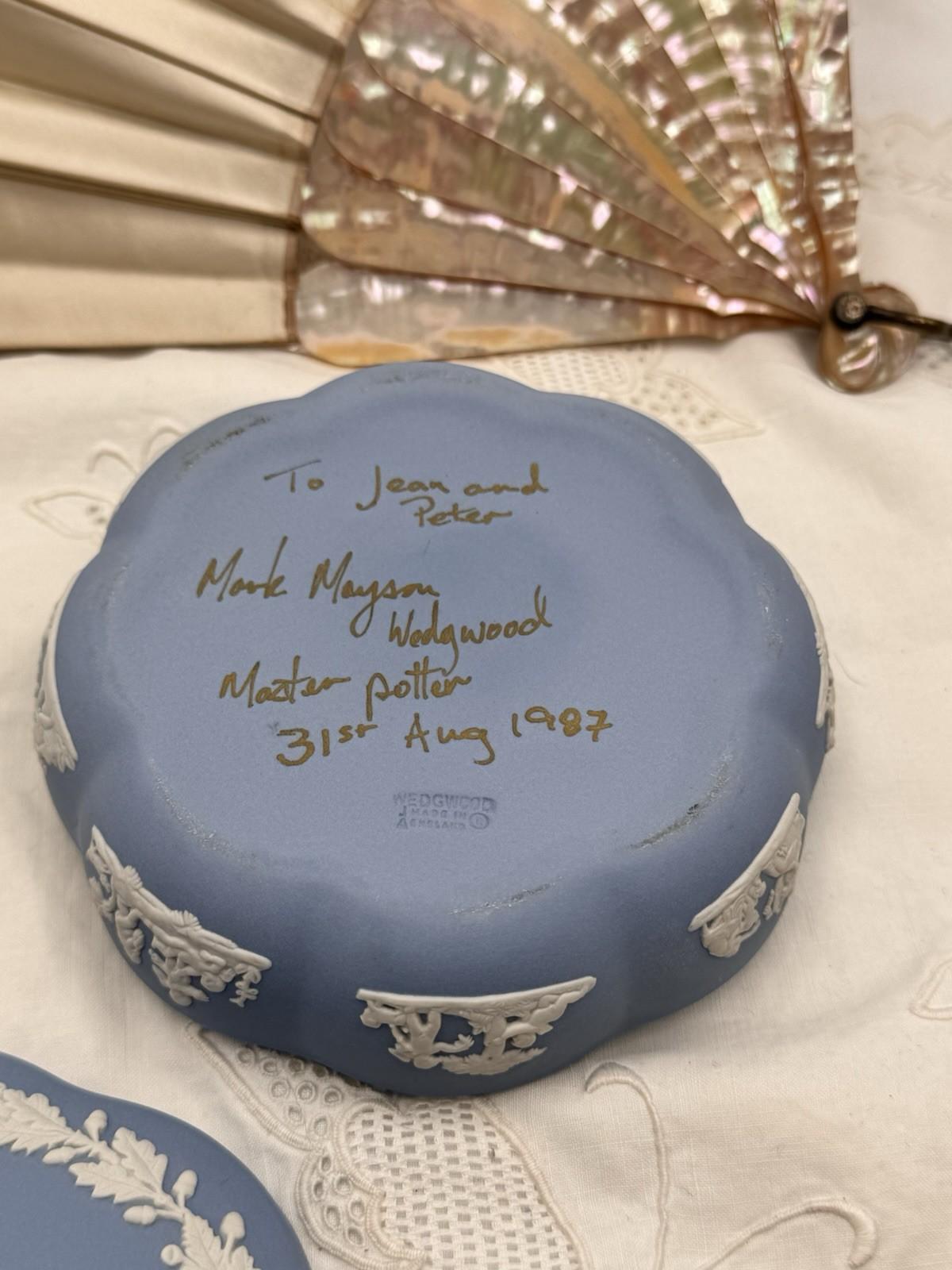 Wedgwood Blue Jasperware Trinket Box Master Potter Mark Mason Signed 1987 5”