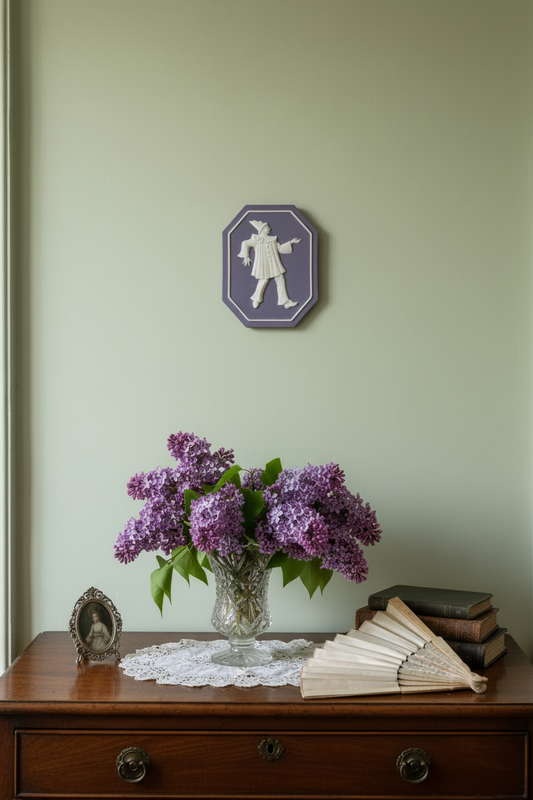 Jasperware Style Plaque Purple Octagonal Pierrot Clown Relief Wall Decor 6”