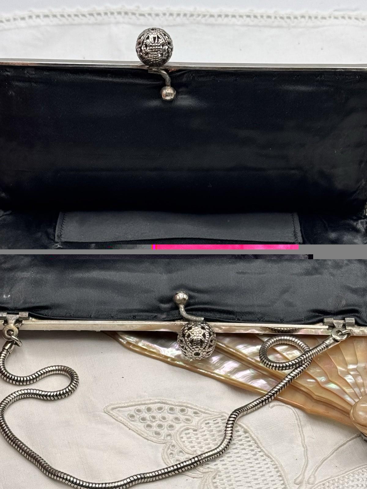 Art Deco Style Beaded Clutch Black Bugle Bead Evening Bag Silver Frame