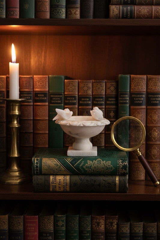 Alabaster Bird Bath Firenze Carved Pedestal Dish 5” Vintage Italian 4 Birds