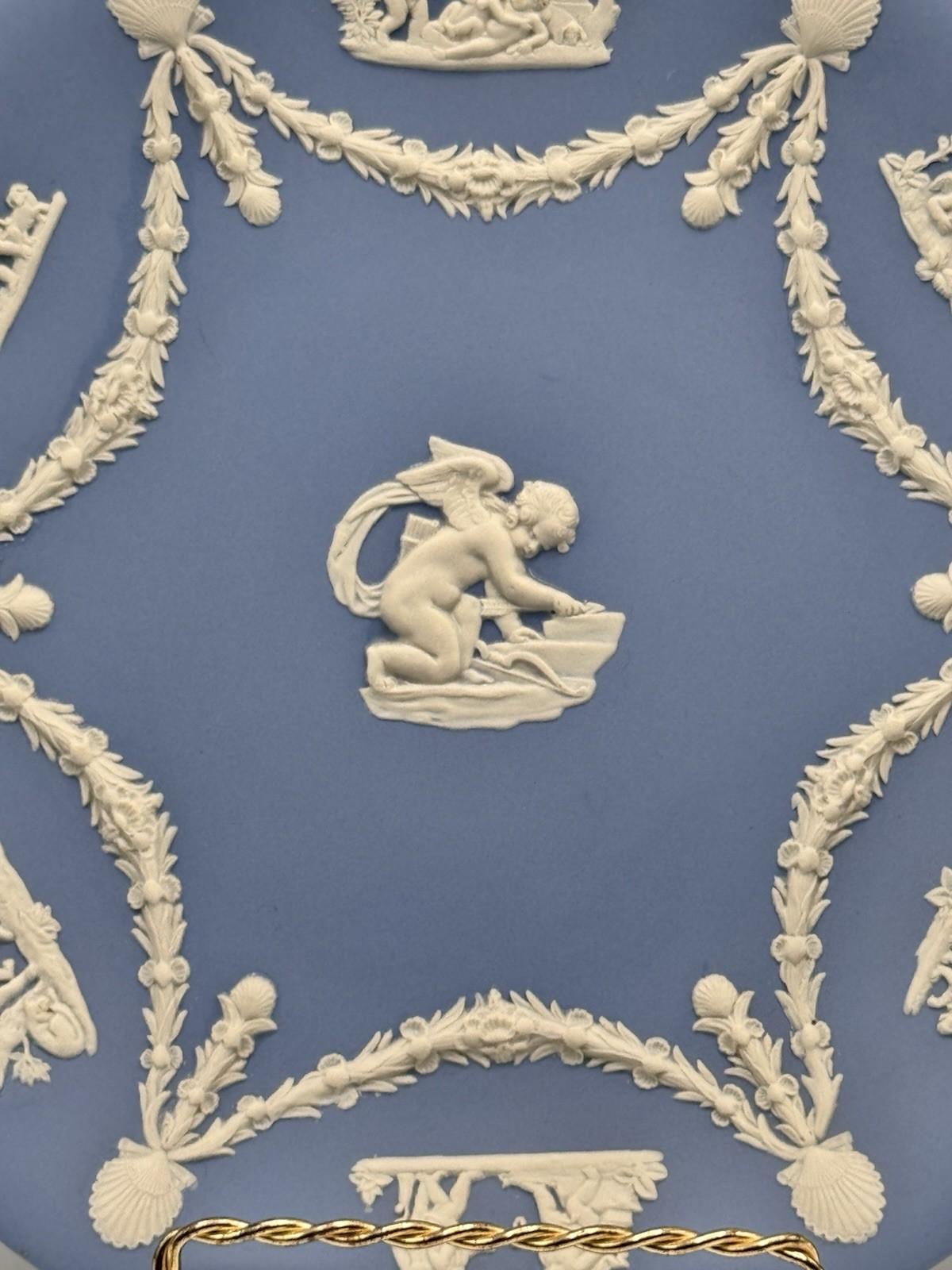 Wedgwood Jasperware Plate Blue White Cupid Cherub Relief 9 Inch