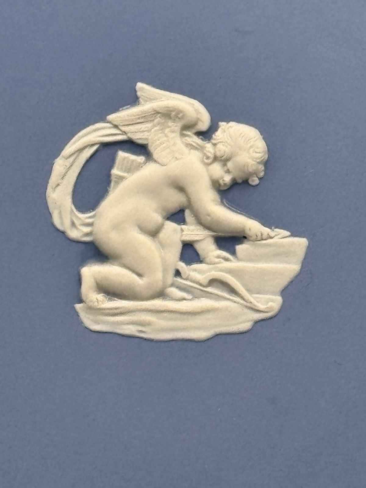 Wedgwood Jasperware Plate Blue White Cupid Cherub Relief 9 Inch