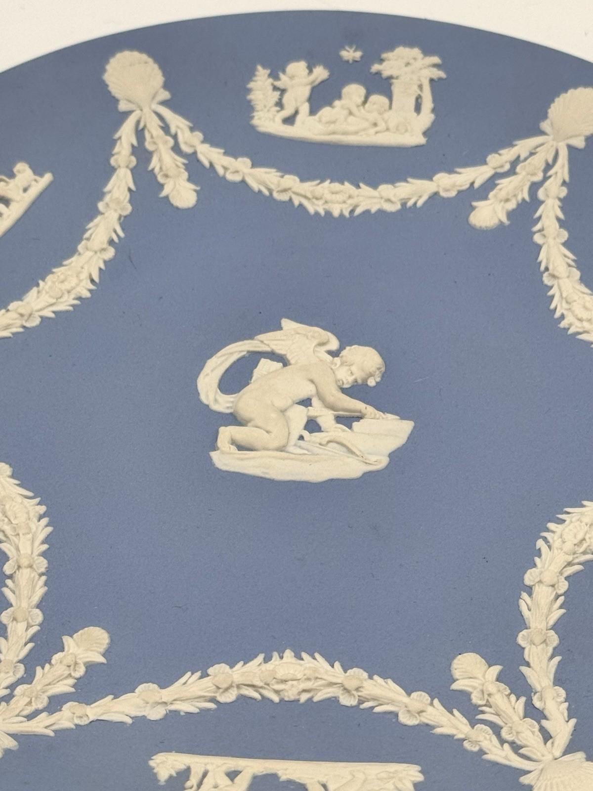 Wedgwood Jasperware Plate Blue White Cupid Cherub Relief 9 Inch