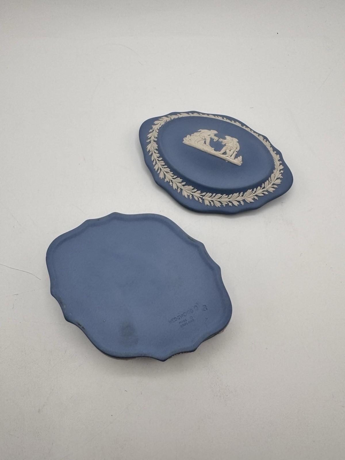 Wedgwood Jasperware Trinket Box Blue White Relief 4.5”