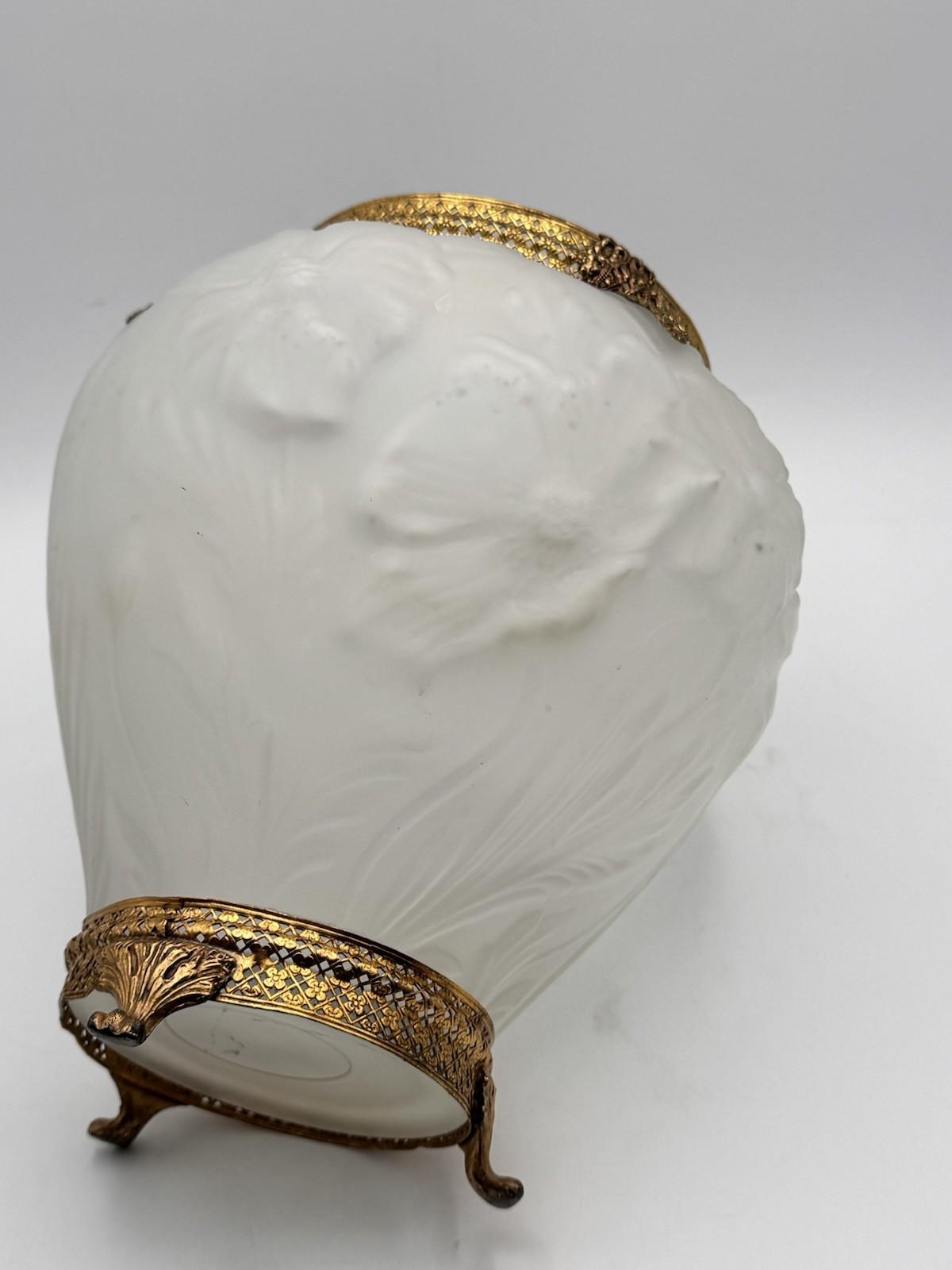 Vase Art Nouveau Satin Glass Poppy Flowers Gold Filigree Ormolu 9.25”