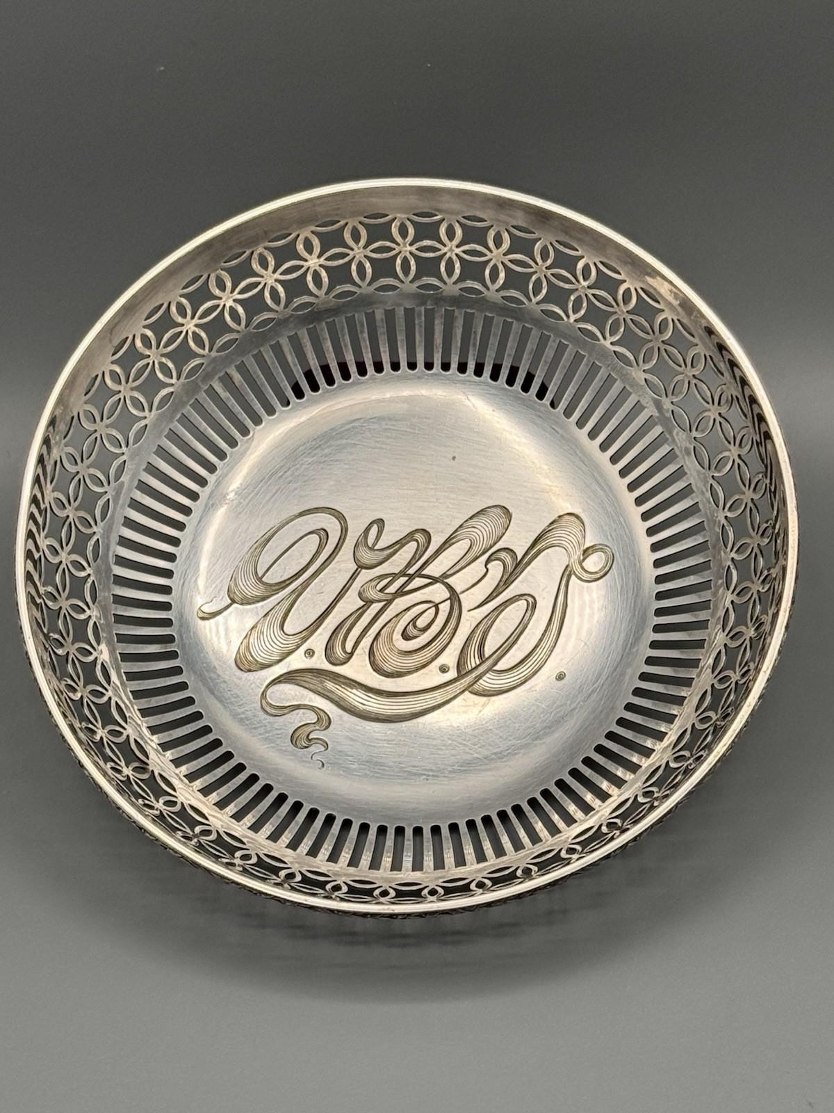 Gorham Silver Soldered Pierced Bowl 6” Monogrammed Vintage