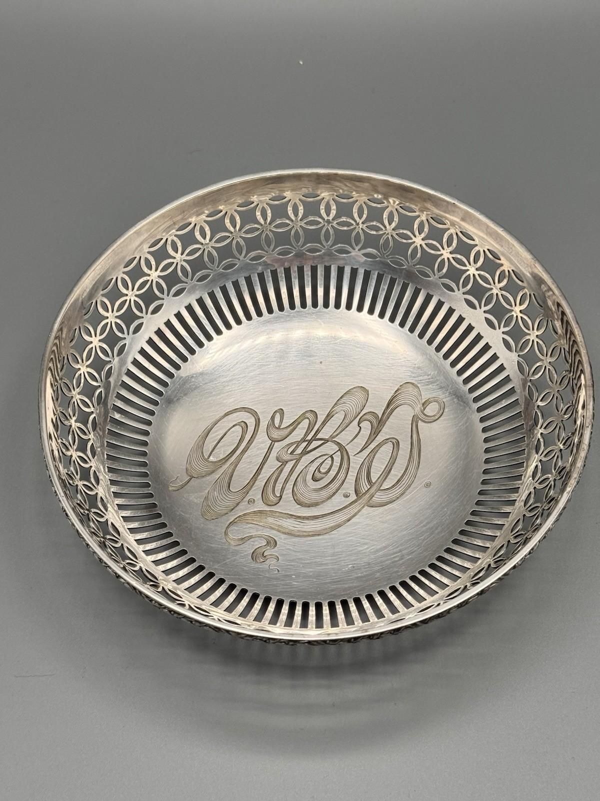 Gorham Silver Soldered Pierced Bowl 6” Monogrammed Vintage