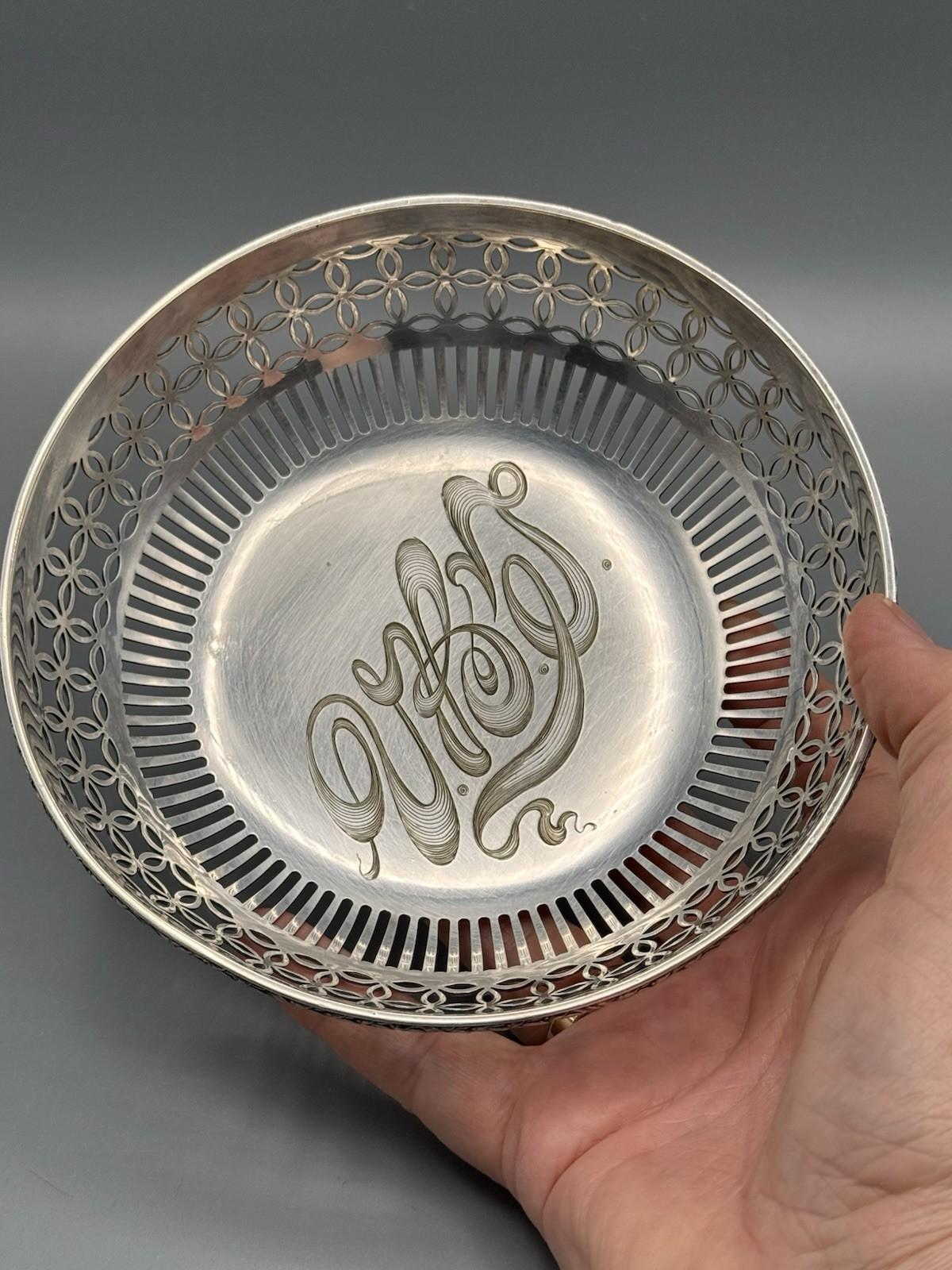 Gorham Silver Soldered Pierced Bowl 6” Monogrammed Vintage