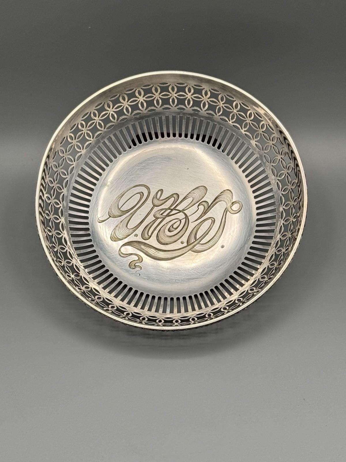 Gorham Silver Soldered Pierced Bowl 6” Monogrammed Vintage