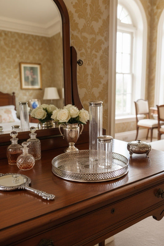 Silverplated Gallery Tray 8” Pierced Rim Engraved Vanity Barware ARTHUR PRICE