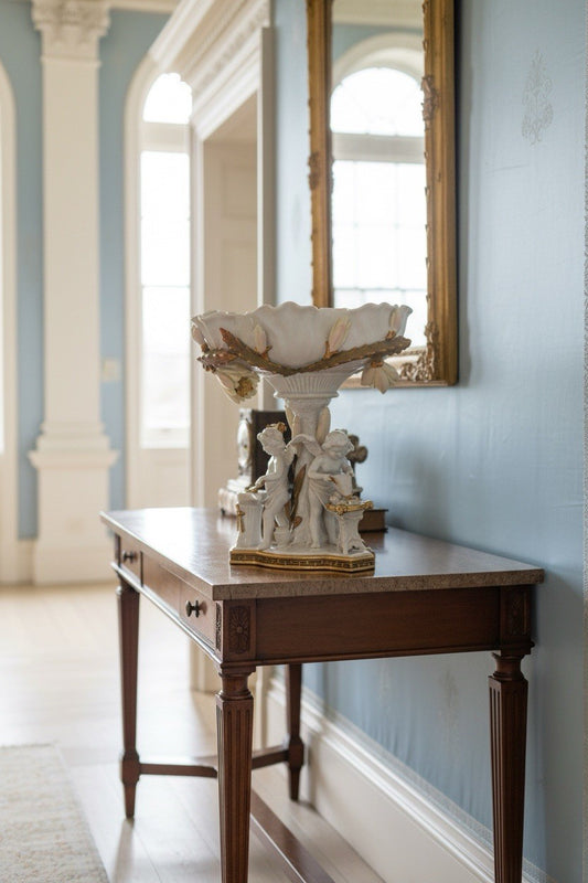 Large Cherub Compote French Inspired Porcelain 12” VINTAGE ESTATE FIND