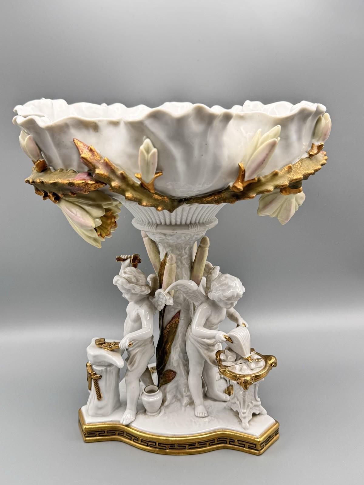 Large Cherub Compote French Inspired Porcelain 12” VINTAGE ESTATE FIND