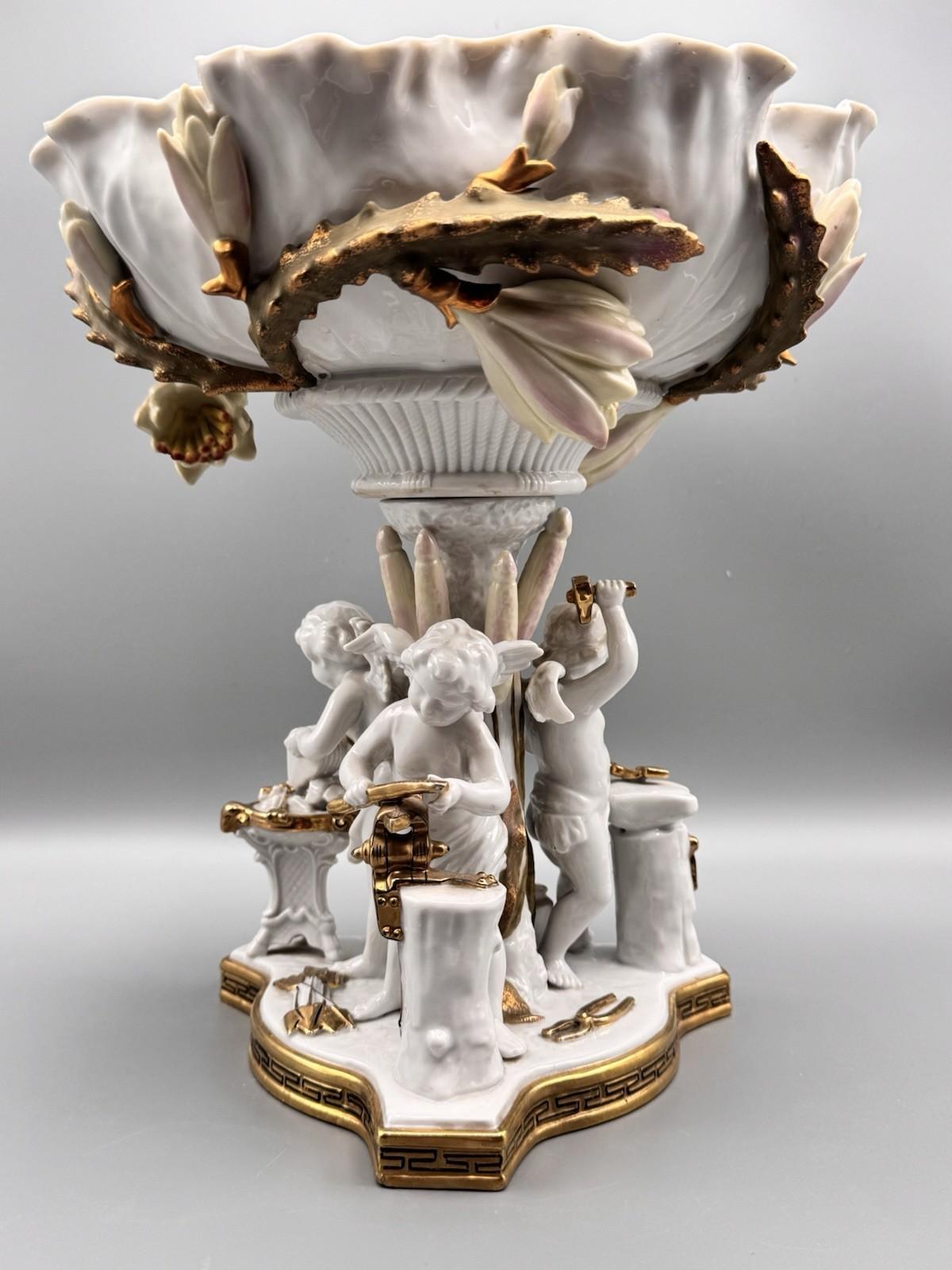 Large Cherub Compote French Inspired Porcelain 12” VINTAGE ESTATE FIND