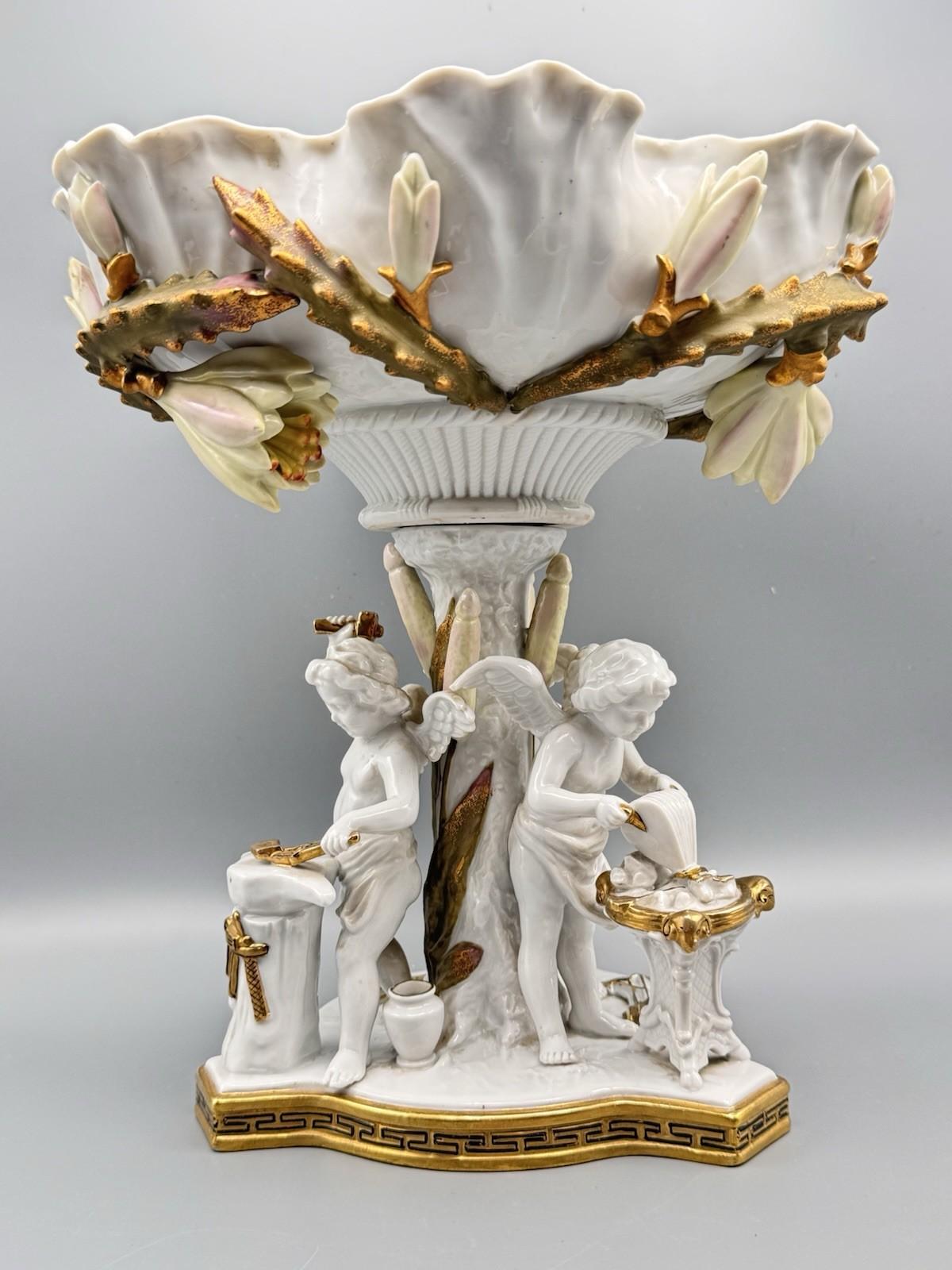 Large Cherub Compote French Inspired Porcelain 12” VINTAGE ESTATE FIND