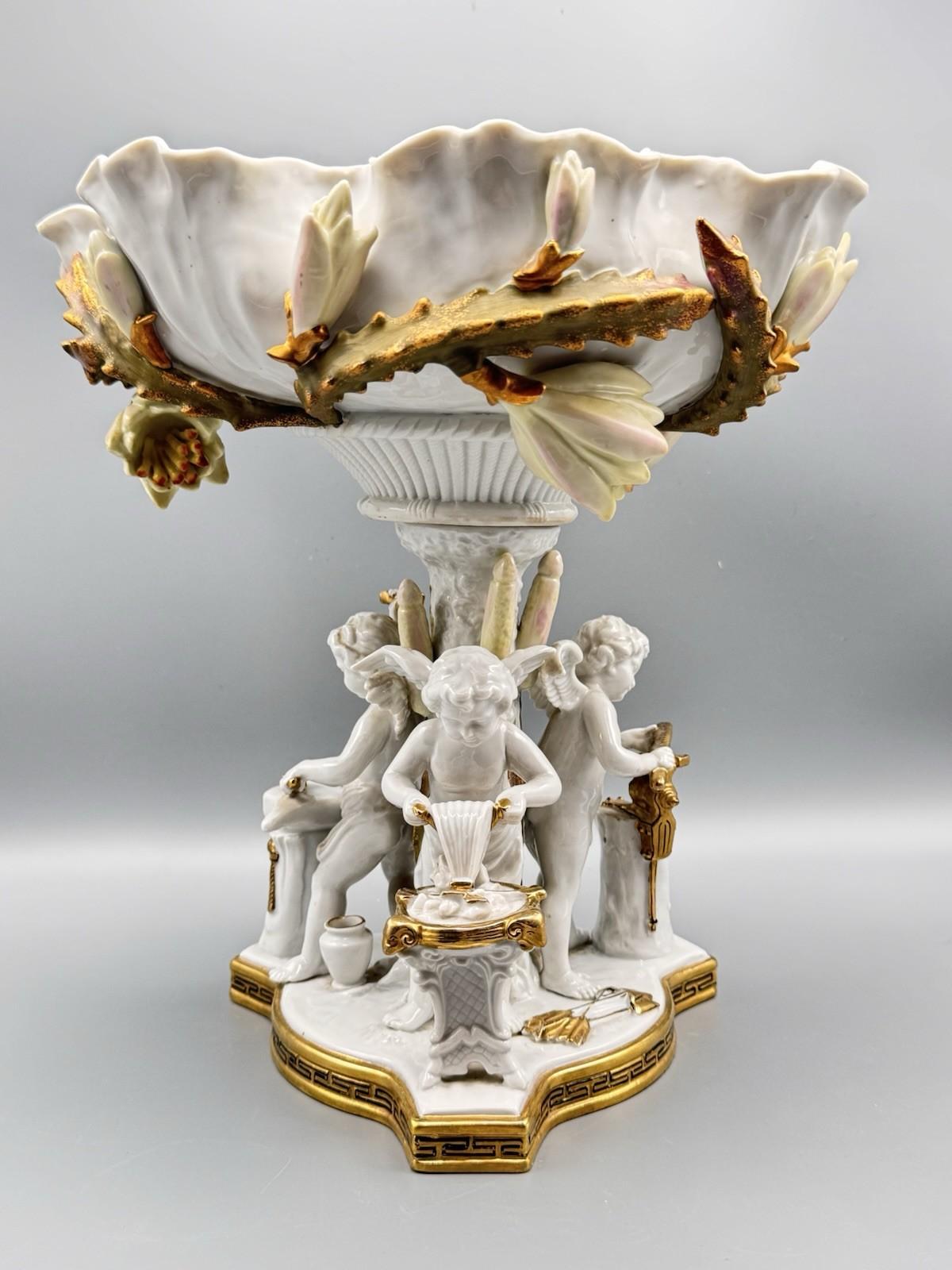 Large Cherub Compote French Inspired Porcelain 12” VINTAGE ESTATE FIND