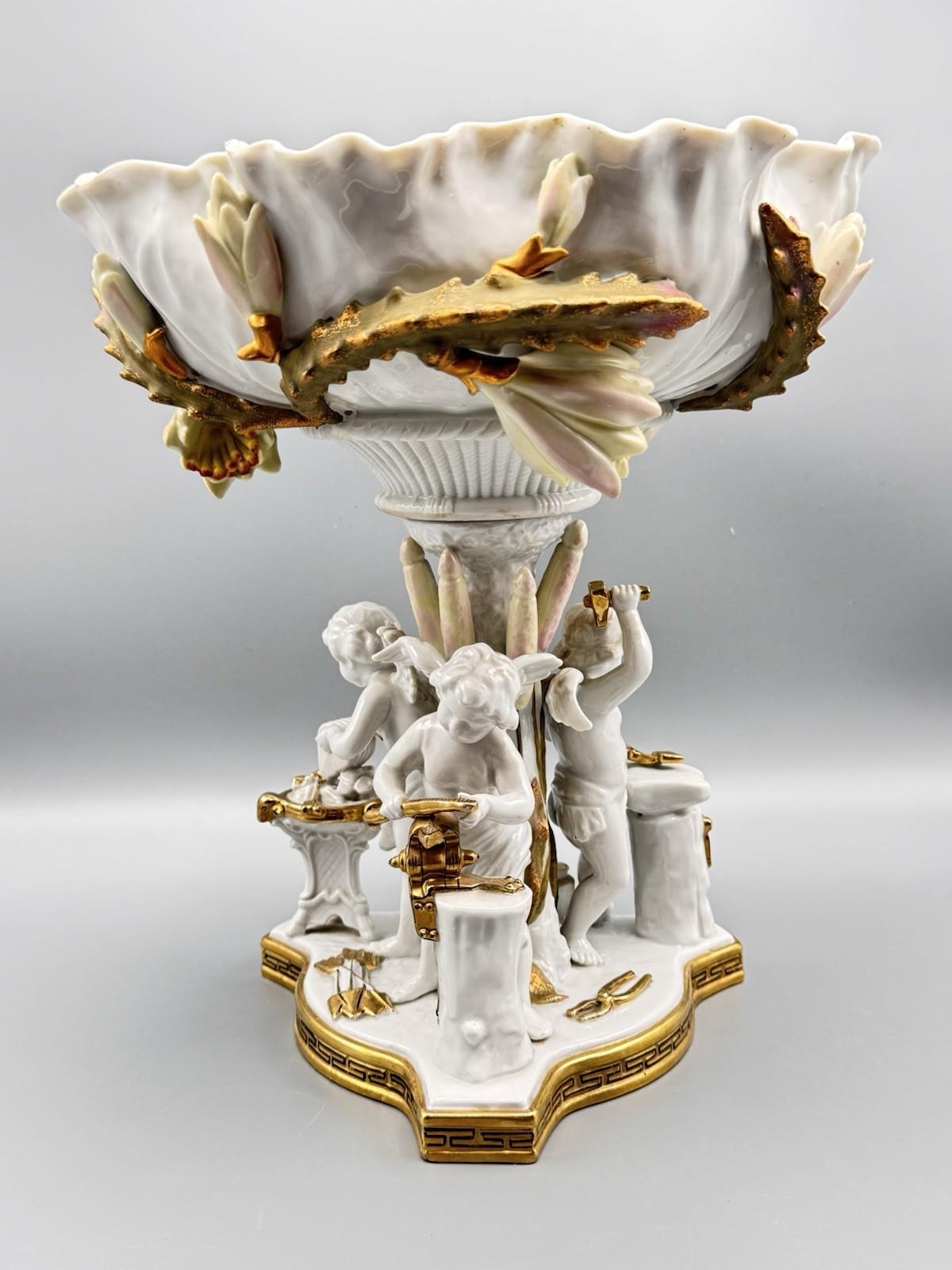 Large Cherub Compote French Inspired Porcelain 12” VINTAGE ESTATE FIND