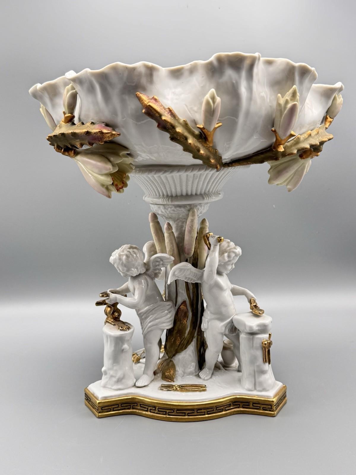 Large Cherub Compote French Inspired Porcelain 12” VINTAGE ESTATE FIND