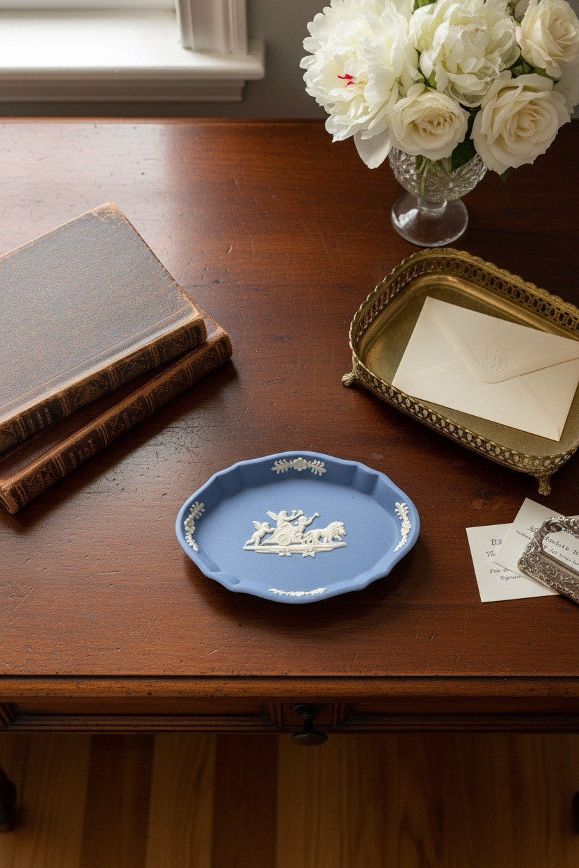 Wedgwood Jasperware Blue Jasperware Tray Cherub Chariot Relief