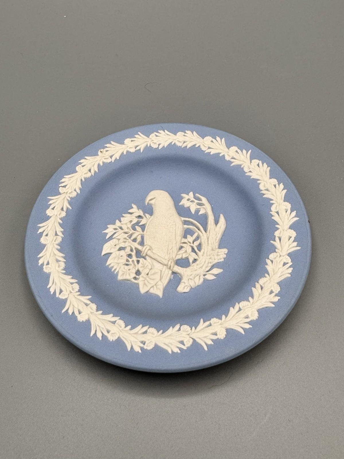 Wedgwood Jasperware Parrot Pin Dish Blue Relief 4.3”