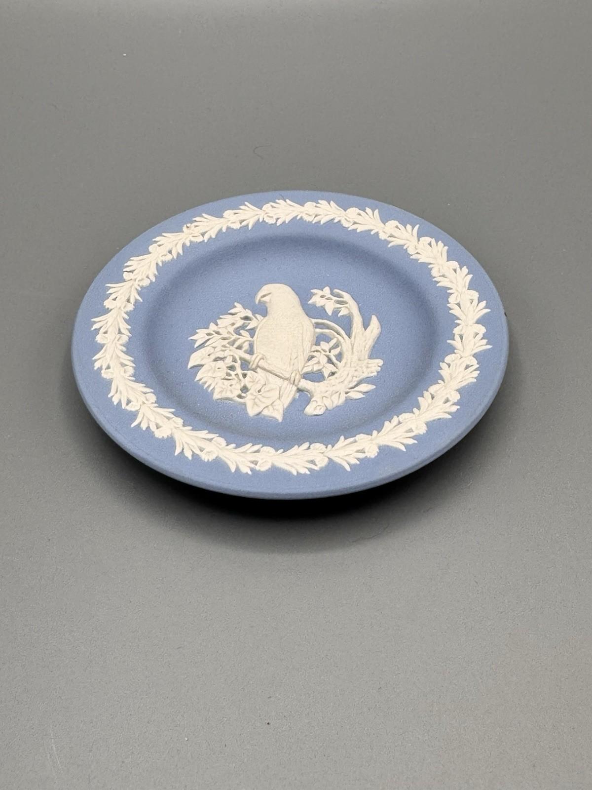 Wedgwood Jasperware Parrot Pin Dish Blue Relief 4.3”
