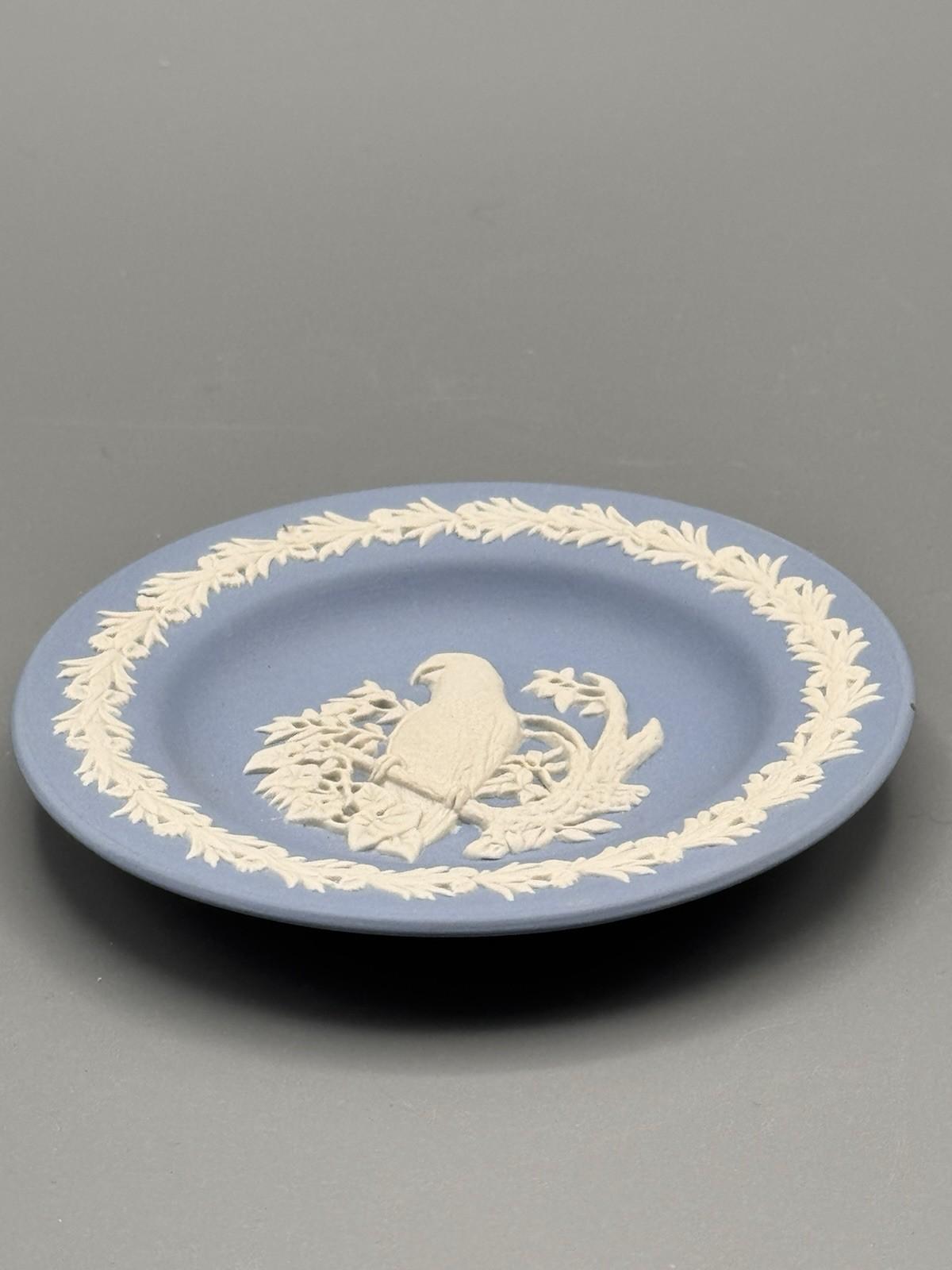 Wedgwood Jasperware Parrot Pin Dish Blue Relief 4.3”