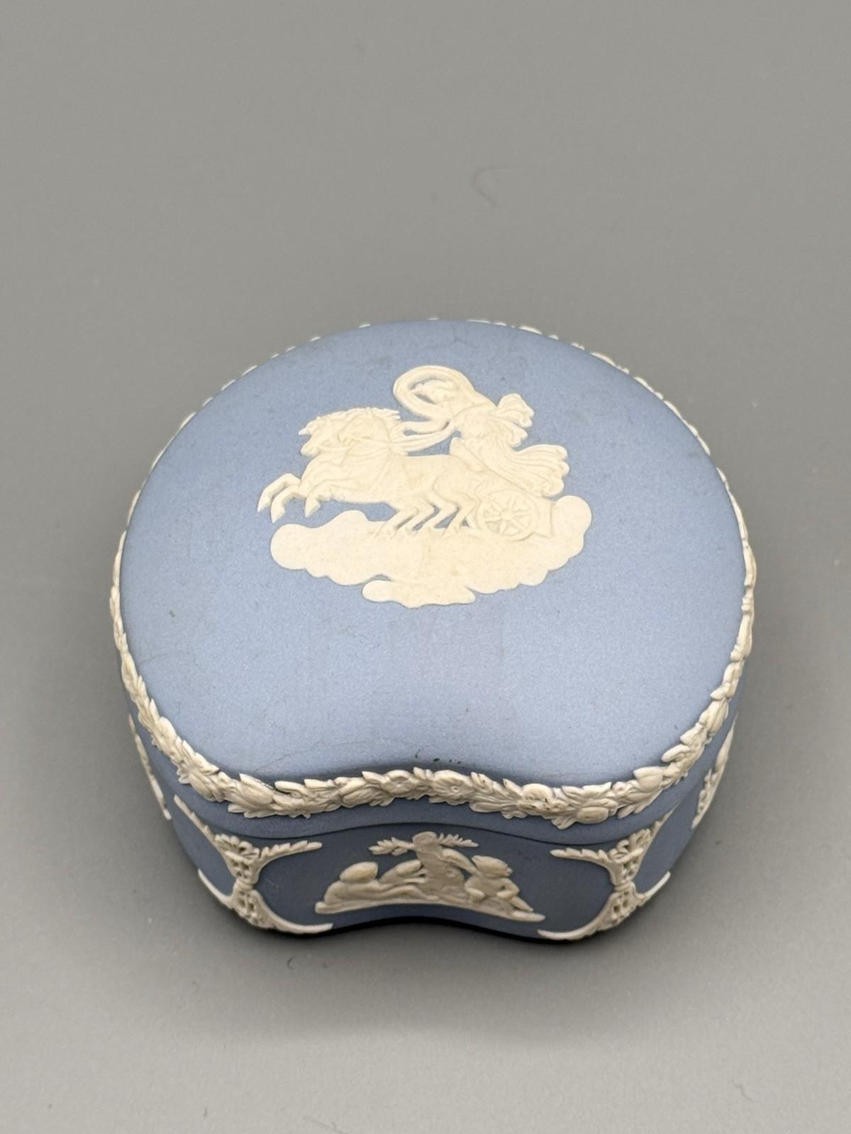 Wedgwood Jasperware Trinket Box Blue Cherub Relief 3.25”