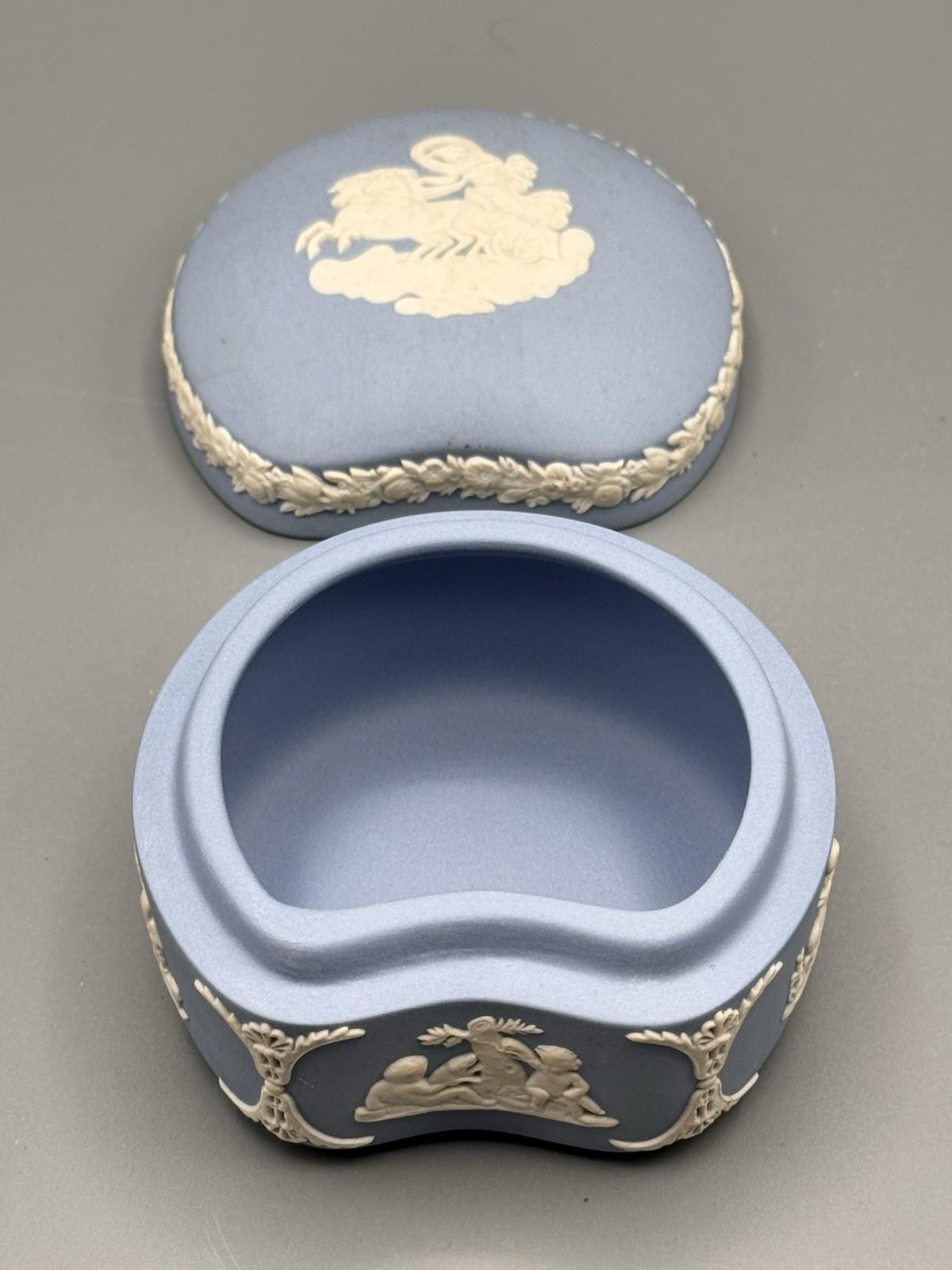 Wedgwood Jasperware Trinket Box Blue Cherub Relief 3.25”