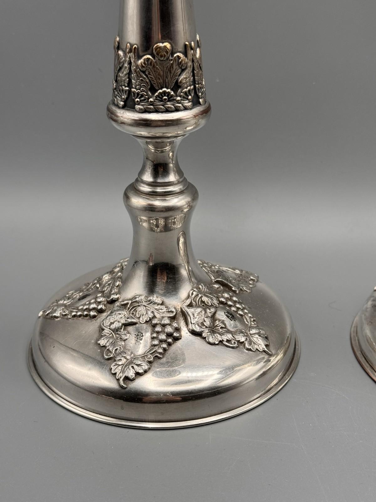 Antique Silverplate Candlesticks Old Sheffield Style Heraldic Pair PLUME