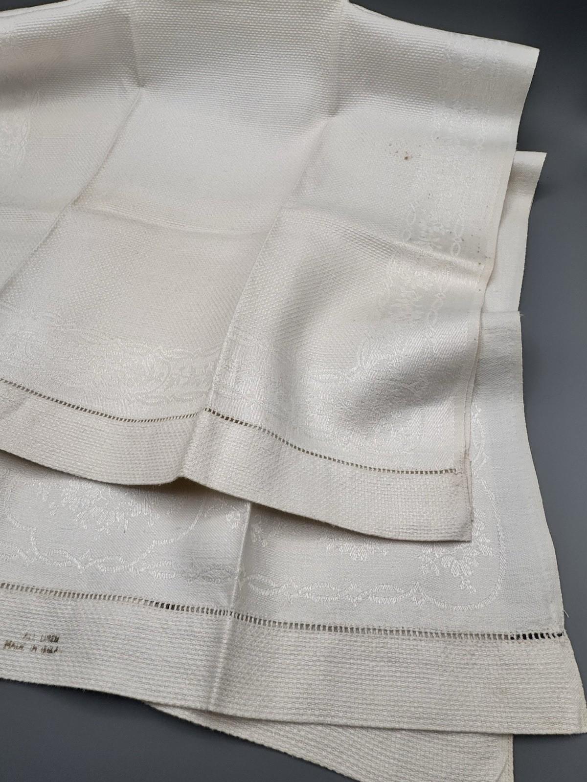 Vintage All Linen Damask Guest Towels 18x32 Hemstitch Estate Find