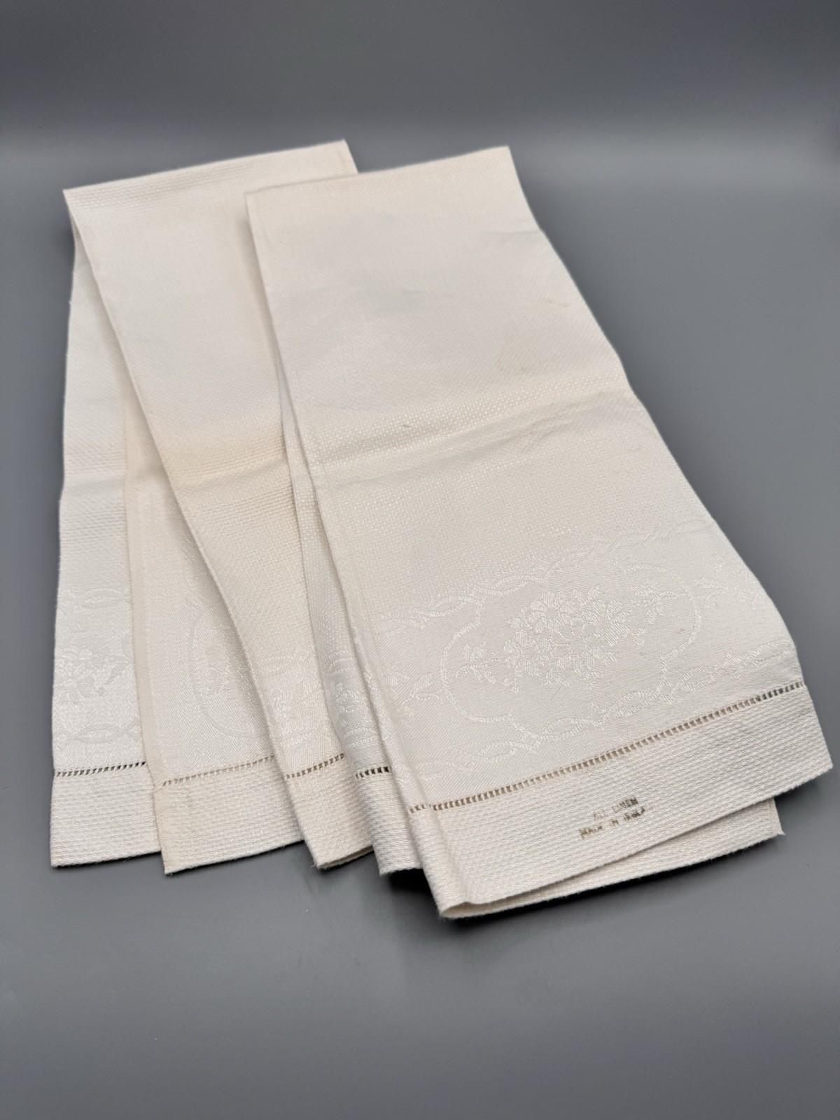 Vintage All Linen Damask Guest Towels 18x32 Hemstitch Estate Find