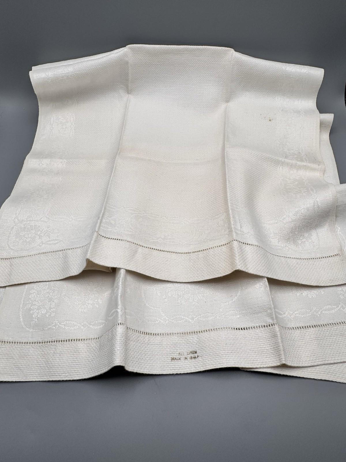 Vintage All Linen Damask Guest Towels 18x32 Hemstitch Estate Find