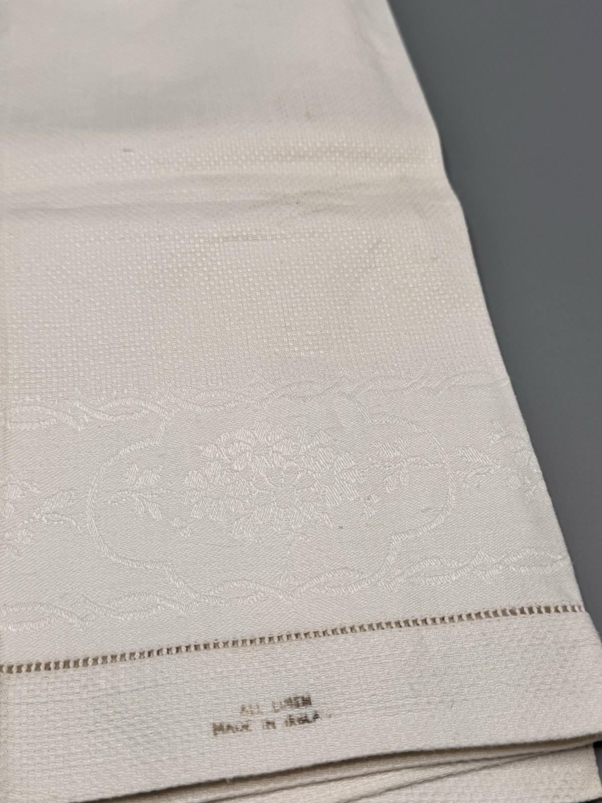 Vintage All Linen Damask Guest Towels 18x32 Hemstitch Estate Find