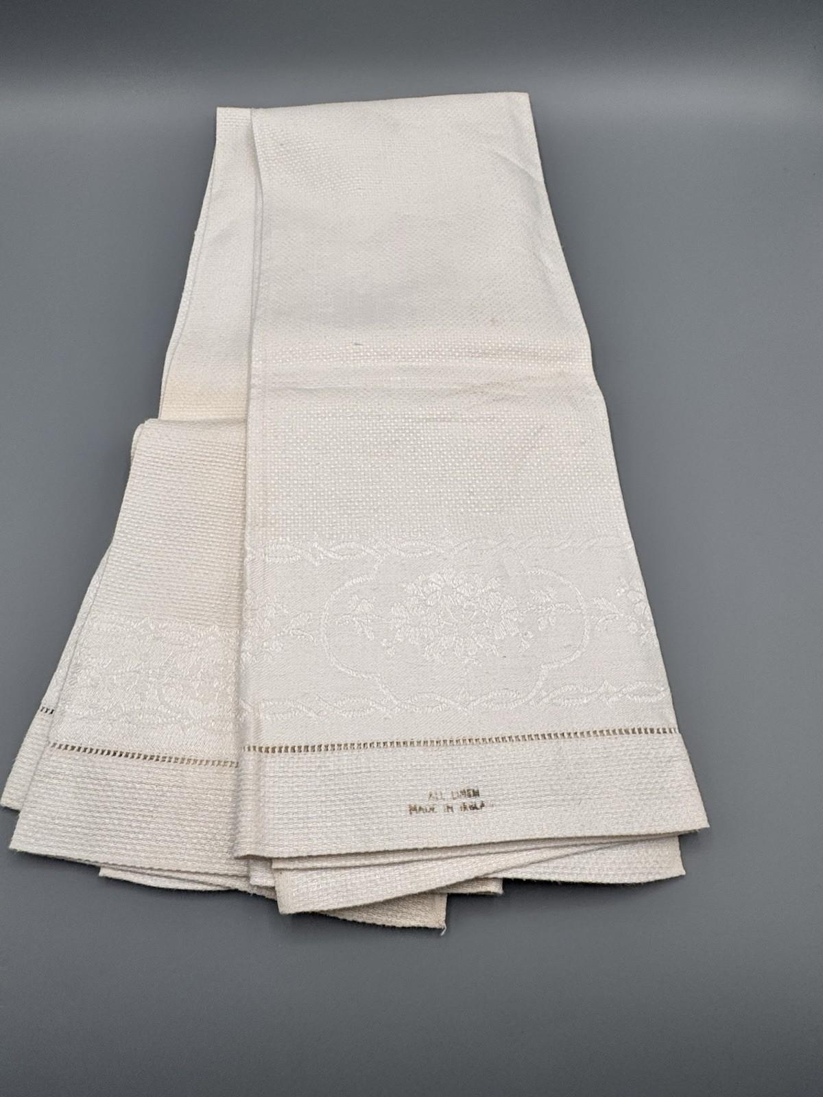 Vintage All Linen Damask Guest Towels 18x32 Hemstitch Estate Find