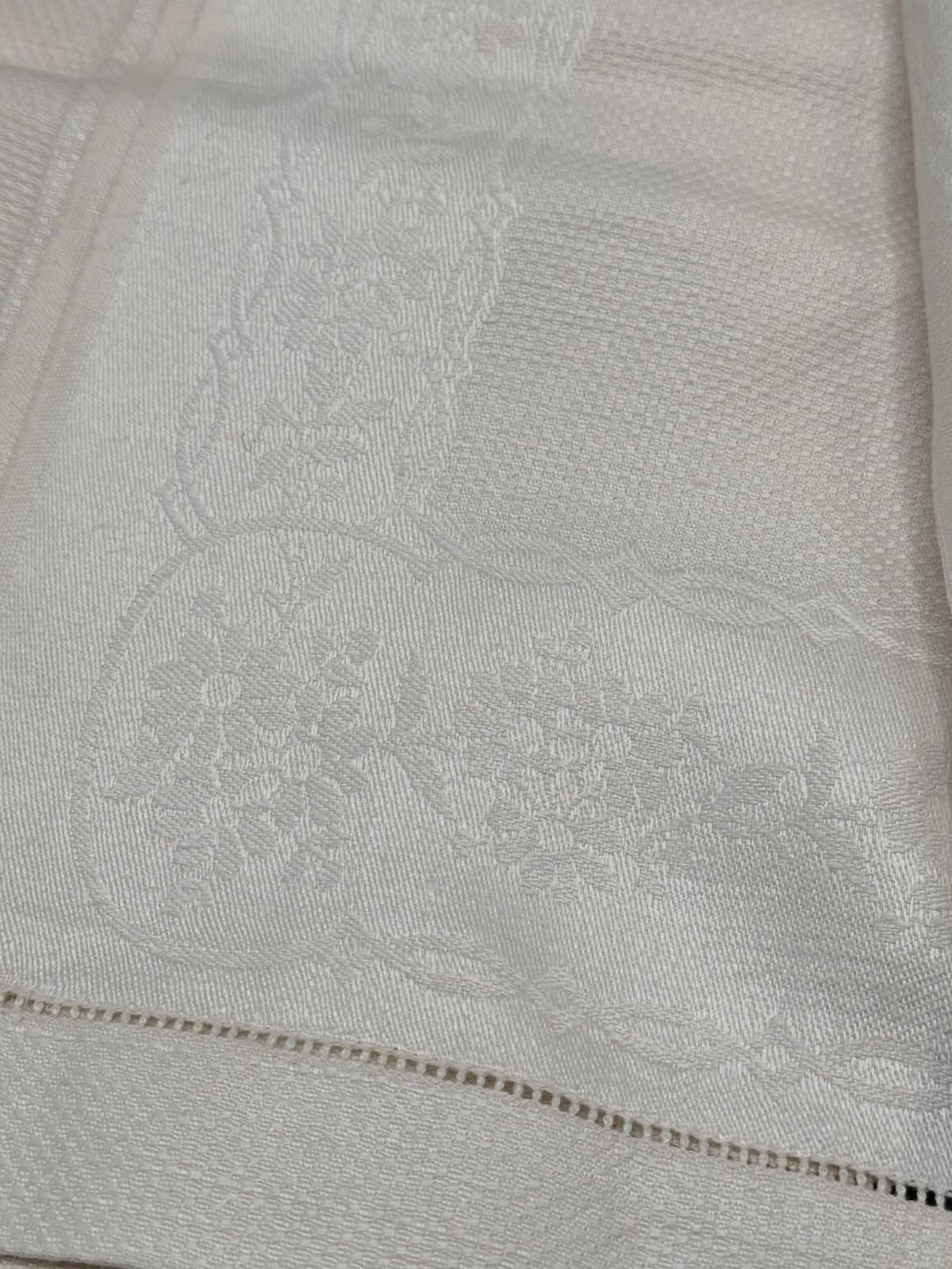 Vintage All Linen Damask Guest Towels 18x32 Hemstitch Estate Find