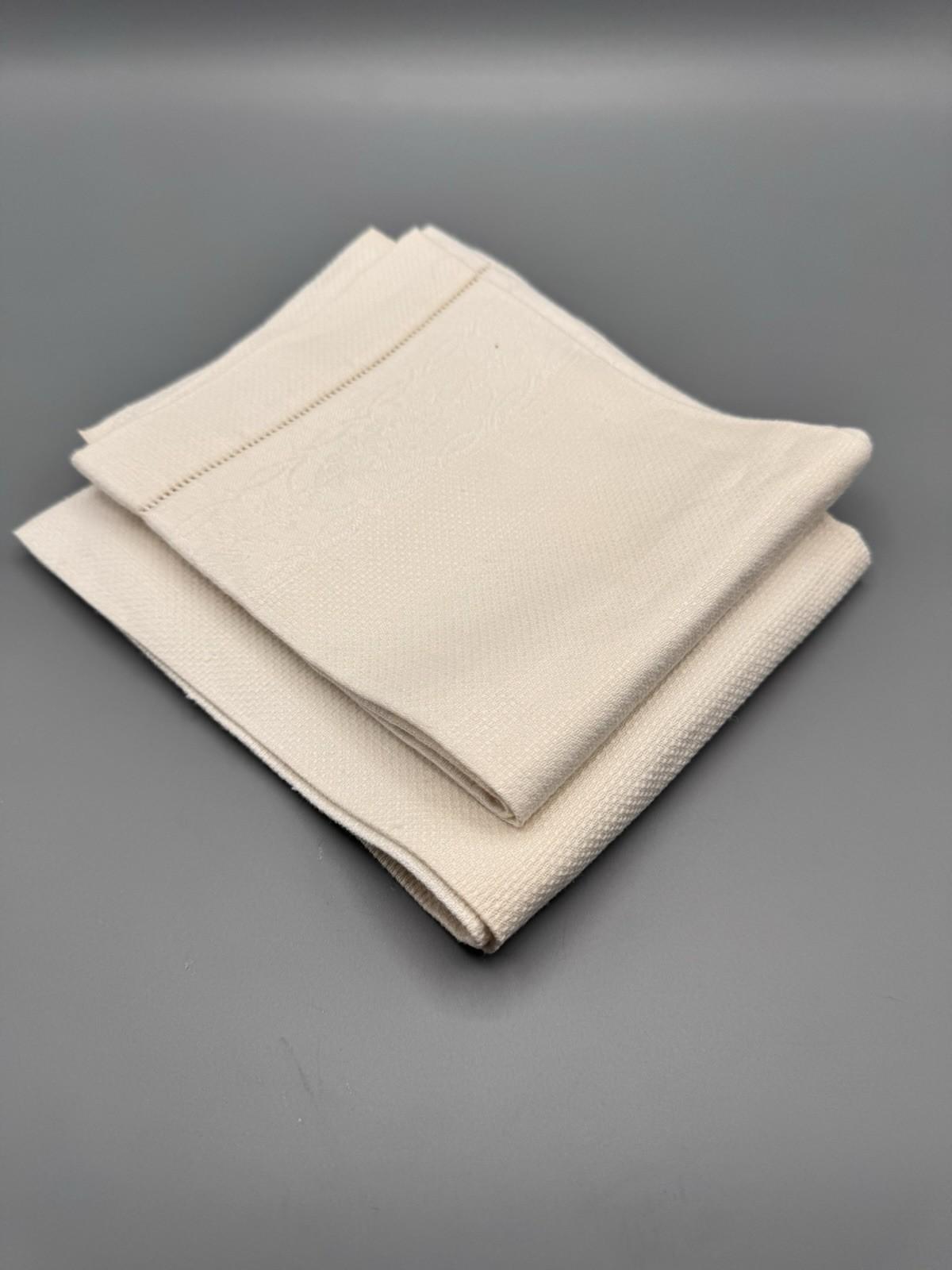 Vintage All Linen Damask Guest Towels 18x32 Hemstitch Estate Find