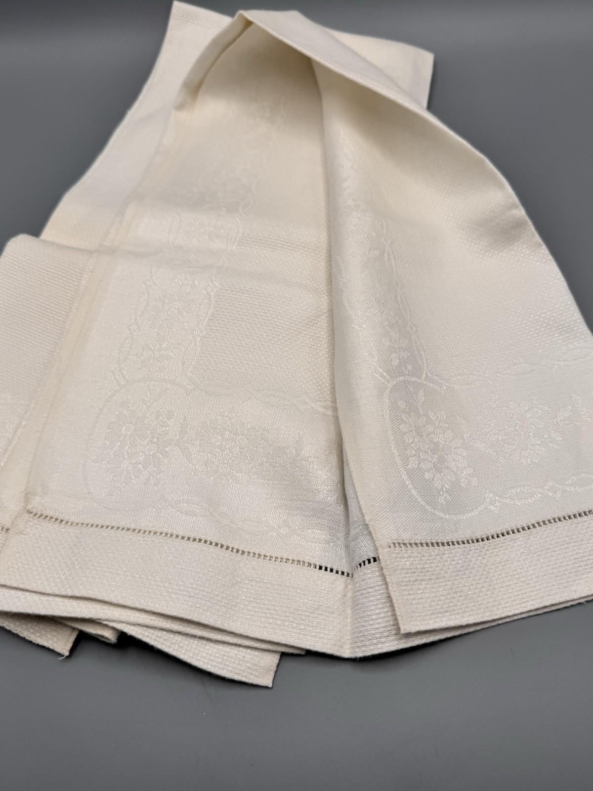 Vintage All Linen Damask Guest Towels 18x32 Hemstitch Estate Find